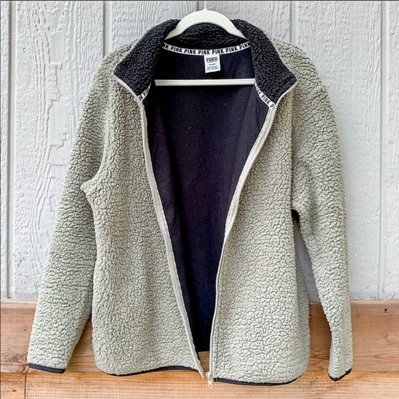 PINK VS grey thick sherpa full zip cozy sweater - Picture 3 of 16